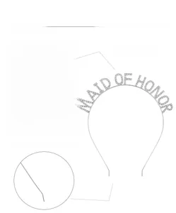 Dettaglio cerchietto argento per damigella con scritta MAID OF HONOR in brillanti strass