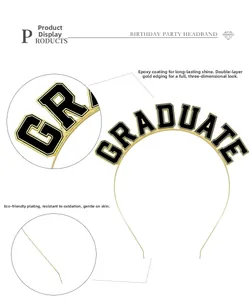 Macro detail of gold GRADUATE headband with drip glue finish and double-layered trim