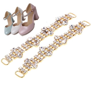 Macro view of crystal rhinestone shoe chains with gold metal base and D-ring fasteners