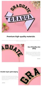 Detail showing high-quality zinc alloy GRADUATE headband with gold double-edged plating