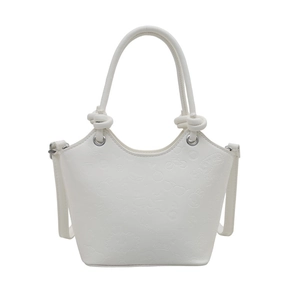 White embossed bucket bag with cartoon patterns and top handles for women commute