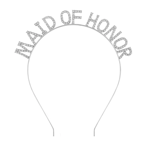 Cerchietto argento Maid of Honor con lettere in strass per matrimoni e feste