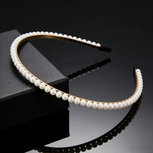 Elegant Artificial Pearl Headband For Women Gold Silver Alloy Metal Hair Band Minimalist Faux Artificial Pearl Hair Accessories For Wedding Party