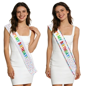 Rainbow It's My Birthday party sash with colorful sequins and digital printing design