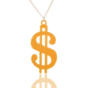 Hip Hop Style Acrylic Gold Dollar Sign Pendant Necklace With Glitter Electroplated Gold Chain Jewelry For Party Unisex