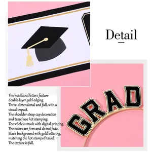 Graduation set with golden edge GRAD metal headband and gold foil sash for students