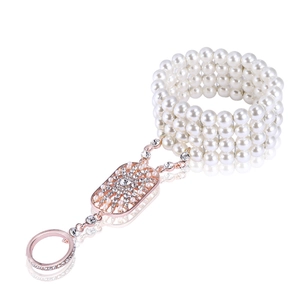 Vintage Gatsby style rose gold pearl slave bracelet with crystal ring detail