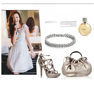 Bracelet argenté scintillant avec zircone AAA multi-rangs pour mariage et soirée