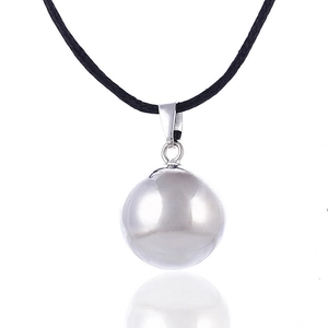 Minimalist silver mirror ball pendant necklace with black cord for prenatal care
