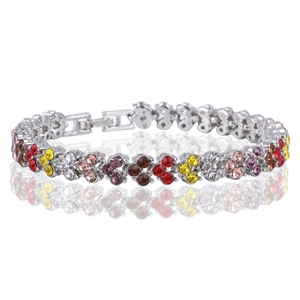 Bracelet trèfle aux cristaux colorés avec zircons multicolores et base argentée