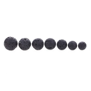 Natural black lava stone beads in gradient sizes for jewelry making with porous texture