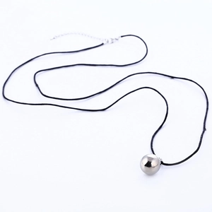 Polished silver pregnancy chime ball pendant with adjustable black cord necklace
