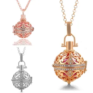 Collier Pendentif Boule d'Harmonie pour Femmes Enceintes Cuivre Strass Cloche Musicale Bijoux de Maternité Longue Chaîne