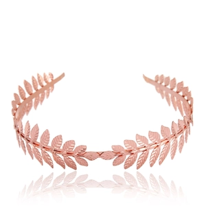 Rose gold leaf laurel crown headband with metallic mirror finish for wedding