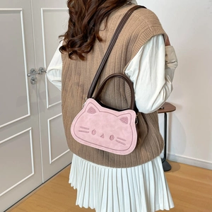 Sac à main rose mignon en forme de chat avec broderie pour femmes et filles