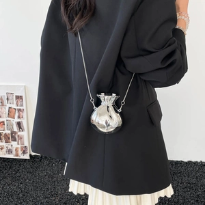 Chic silver mirror lucky bag crossbody purse with slim metallic chain strap for women