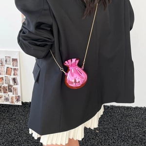 Chic metallic pink lucky bag mini shoulder bag with elegant gold chain strap for women
