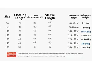 Detailed size chart for children green Christmas sweater with length and weight guides