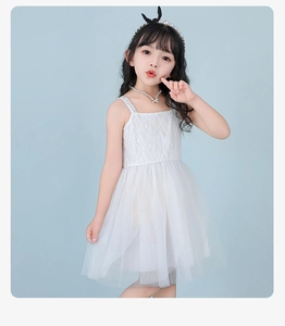 Detailed macro view of girls white lace bodice and layered tulle tutu summer dress