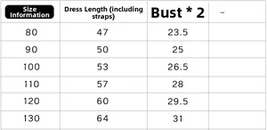 Size chart table for girls' embroidered tulle dress showing length and chest measurements