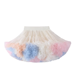 Detail of layered colorful tulle tutu skirt with elastic waistband for girls