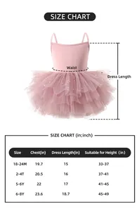Guide des tailles pour robe tutu rose à paillettes avec mesures en pouces