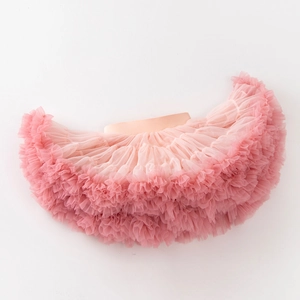Detailed top view of layered pink tulle tutu skirt with soft elastic waistband for girls