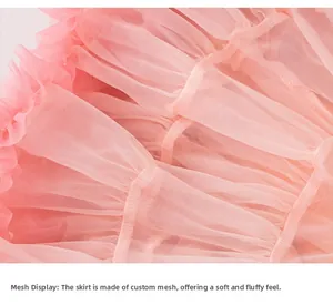 Detail view of pink multi-layered mesh fabric showing soft texture and fluffy structure