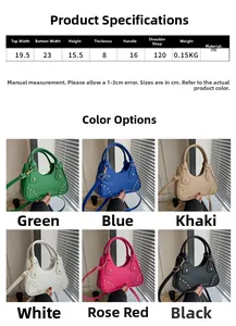 Guida alle taglie per borsa in pelle PU con borchie, dimensioni e sei opzioni di colore