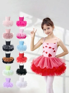 Robe Tutu de Ballet pour Filles Justaucorps à Bretelles avec Paillettes Étoile Lune Maille Étagée Vêtements de Danse Enfant