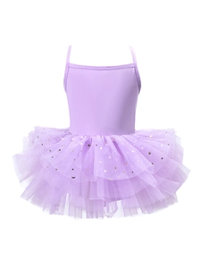 Robe de ballet violette pour fille avec paillettes dorées et jupon en tulle doux