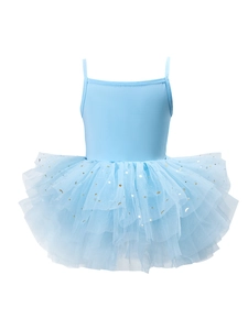 Robe de ballet bleu clair pour filles avec étoiles dorées et fines bretelles
