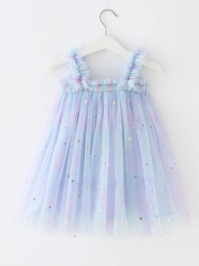 Girl's rainbow mesh tutu dress with sequins and star patterns for summer princess look