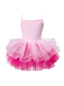 Robe de ballet rose pour filles avec tulle dégradé et sequins dorés en étoiles