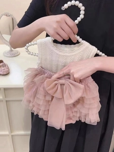 Baby girl two-piece set with knitted sleeveless top and pink layered tulle tutu skirt