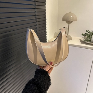 Minimalist PU Leather Underarm Bag For Women Fashion Solid Color Small Shoulder Bag Hobo Bag Letter Print Casual Tote Bag