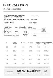 Guide des tailles détaillé et conseils de lavage pour robe de princesse en tulle pour filles