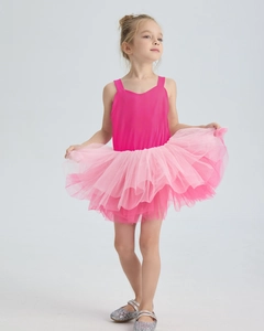 Detail of girls ballet tutu dress with layered mesh skirt and camisole bodysuit