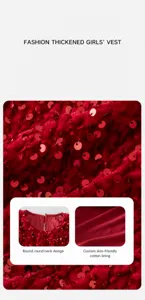 Close-up of girls red sequin tulle dress detailing the round neckline and soft cotton lining