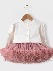 Mädchen Strickjacke mit Engelsflügeln aus Spitze und rosa geschichtetem Tutu-Rock