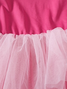 Close-up of pink knit bodice and layered mesh tulle tutu detail for girls dress