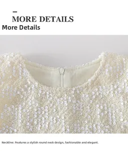 Dettaglio del collo rotondo dell'abito da principessa con paillettes e zip invisibile