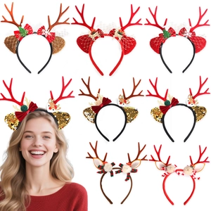 Christmas reindeer antler headband collection with bow and sequins decorations