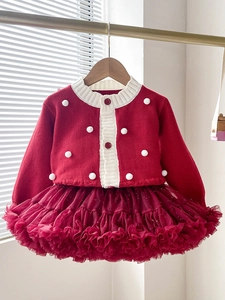Ensemble de Noël pour Filles Deux Pièces Cardigan en Tricot Avec Jupe Tutu en Maille à Étages Vêtements en Acrylique