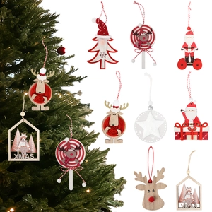 Ornamenti Natalizi Pendenti in Legno Babbo Natale Alce Cartone Animato Segni in Legno DIY Decorazione Albero di Natale per Festa