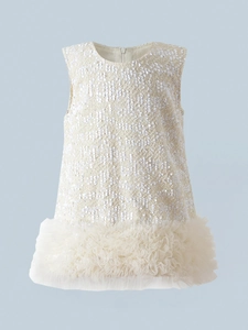 Abito da principessa con paillettes bianche per bambine con bordo in tulle soffice senza maniche