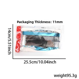 Blue and silver fringe curtain in packaging measuring 25.5cm x 14cm with 11mm thickness