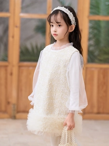 Elegante abito da principessa tutu senza maniche color crema con paillettes per bambine