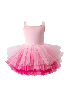 Pink gradient ballet tutu dress for girls with elastic strap bodice and layered mesh skirt
