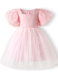 Toddler Girls Princess Dress Puff Sleeve Square Neck Mesh Tulle Tutu Dress Summer Cotton Party Gown For Wedding Birthday
